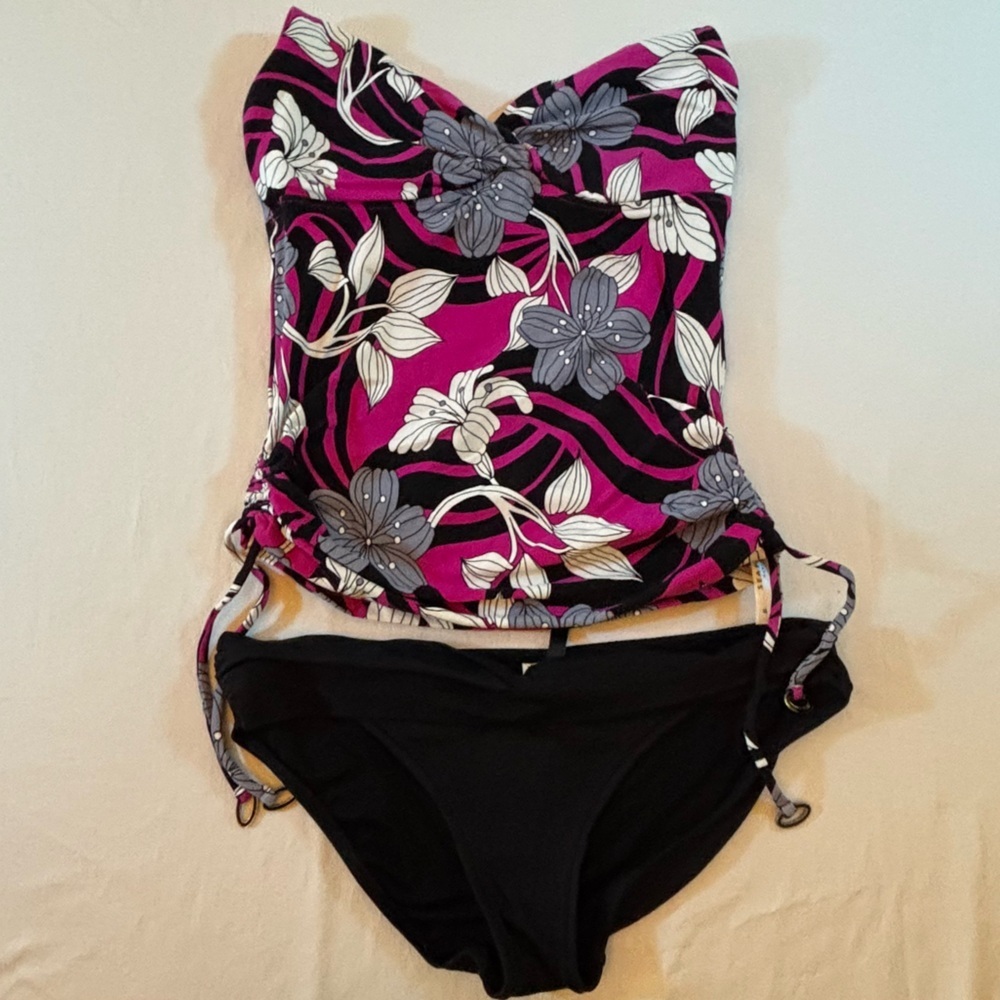 Seafolly Australia Tankini Top & Bottom Set Size 14 Floral Black Pink